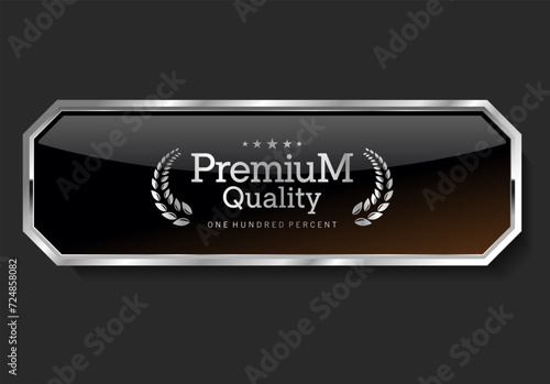 Premium quality silver and black label isolated on black background 