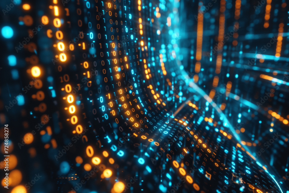 Obraz premium abstract technology background, binary code matrix, network hi-speed