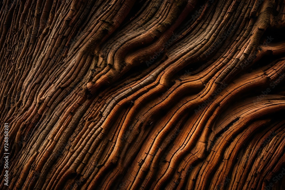 A close-up of tree bark textures, demonstrating the intricate patterns and knots that define the distinct individuality of each tree in the forest.