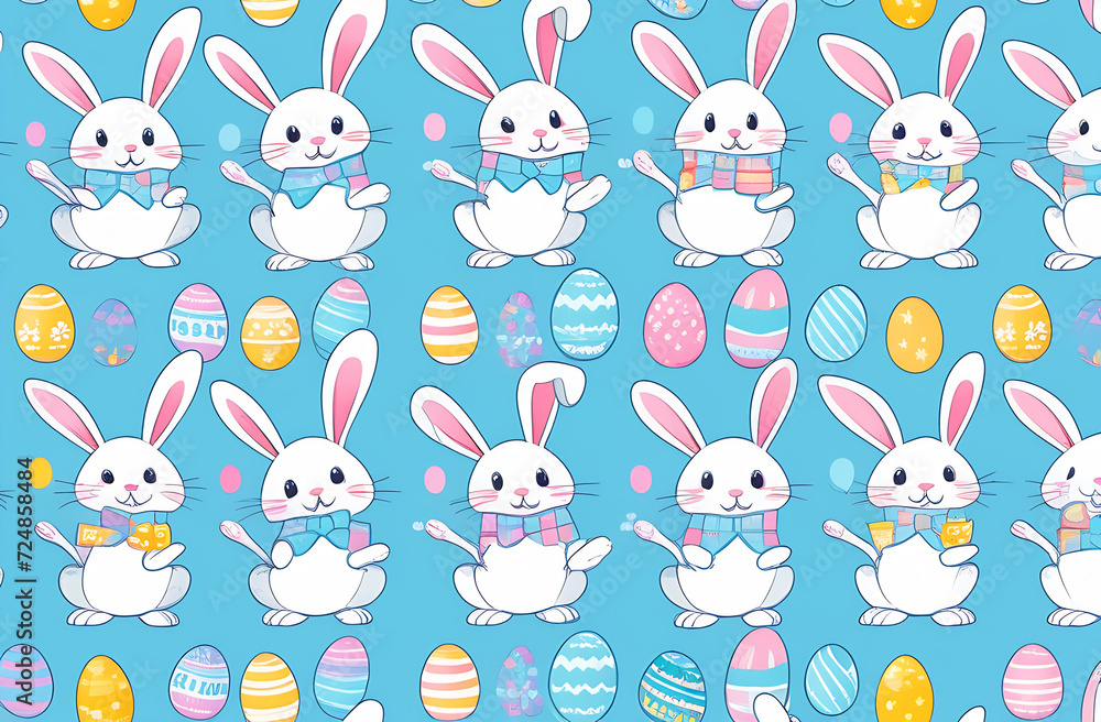 Obraz premium Easter bunnies with eggs. Pattern
