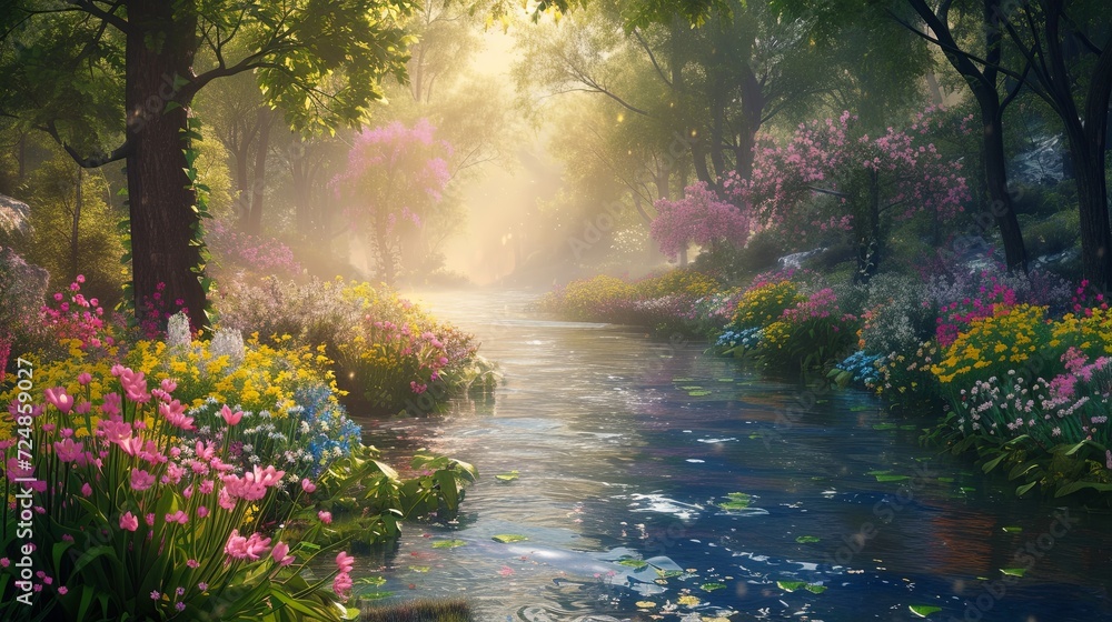 River surrounded by pretty flowers River surrounded by pretty flowers
