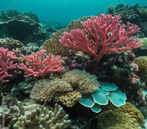Tropical reef gradient from coral pink to sea green