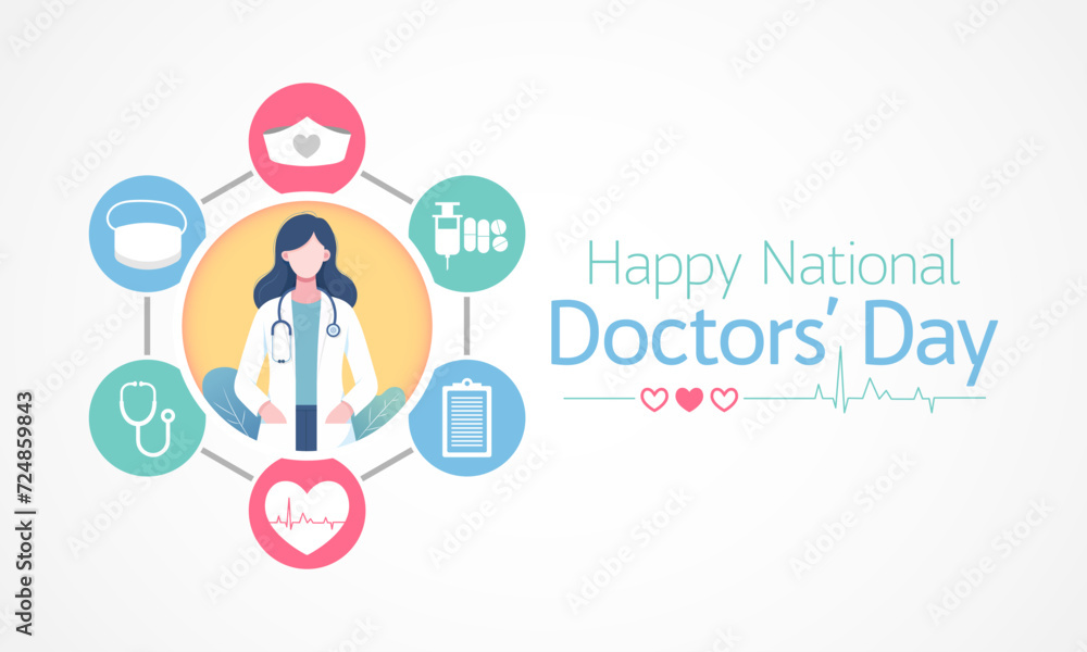 National Doctors' Day is a day celebrated to appreciate and recognize the contributions of physicians to individual lives and communities. Vector illustration