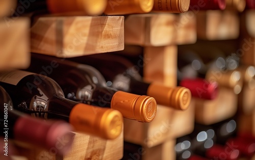 Elegant Wine Bottles Stored in a Wooden Wine Rack