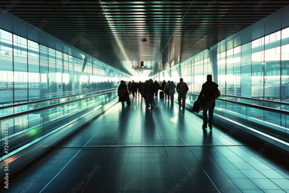 A high-speed walkway at the airport, disappearing into the distant horizon