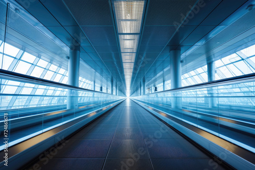A high-speed walkway at the airport  disappearing into the distant horizon