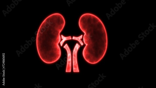 Kidney line icon. lungs line icon. red Neon human kidney icon in line style. 3D Illustration. Medicine ingredient in neon kidney style icon on black background. © MstHazera