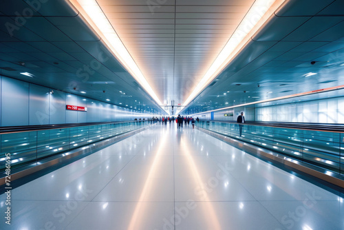 A high-speed walkway at the airport, disappearing into the distant horizon © Venka