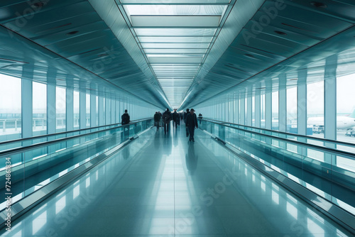 A high-speed walkway at the airport, disappearing into the distant horizon