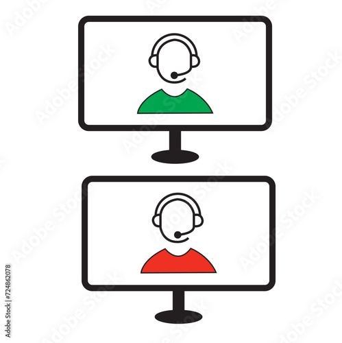 icono de atención al cliente  dentro de una pantalla de un ordenador. Vista de frente. Vector