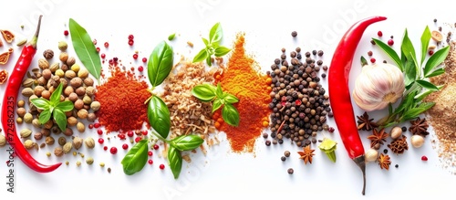 Art of Thai food spices, displayed on white background.