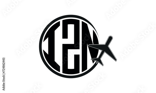 IZN three initial letter circle tour & travel agency logo design vector template. hajj Umrah agency, abstract, wordmark, business, monogram, minimalist, brand, company, flat, tourism agency, tourist