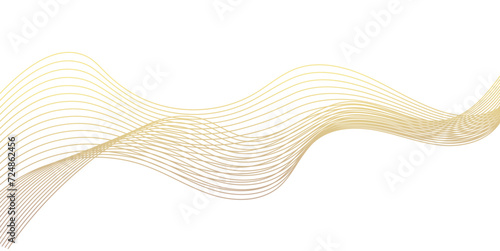 Vector abstract line art wavy flowing dynamic gold isolated on transparent background in concept luxury, wave, wind, ocean, landscape illustration.