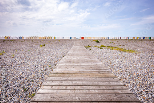 Colorful beach huts in Cayeux, Normandy, France photo