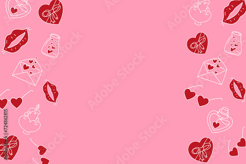 Vector illustration. Valentine s day festive background in sketch style  with copy space for text. Hand-drawn cartoon icons. Banner  web poster  flyer  stylish brochure  postcard  cover  background.