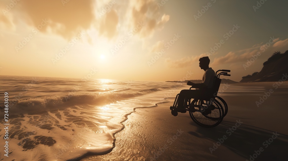 Silhouette of disable man on wheelchair