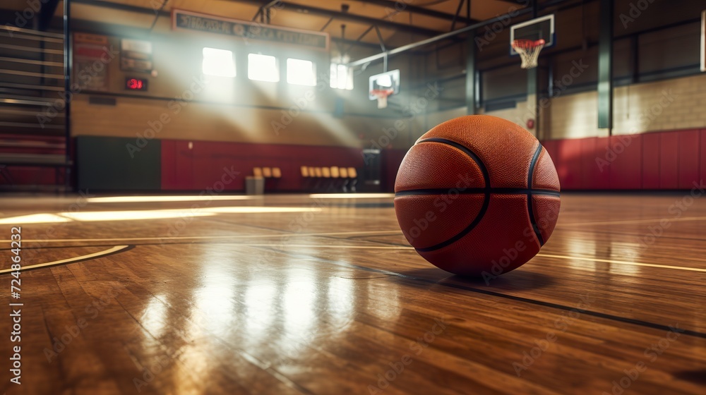 School Gym Break, Basketball Resting on the Floor School Gym Break, Basketball Resting on the Floor