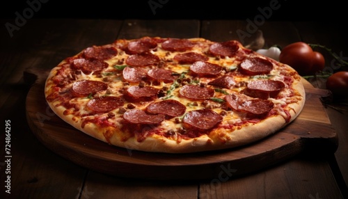 Professional photo of Ialian pepperoni pizza on wood