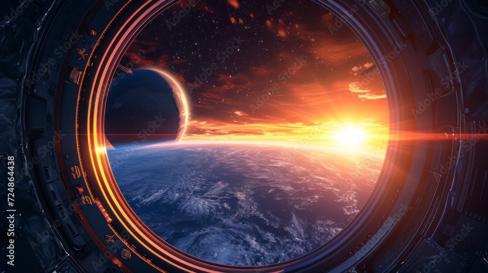 beautiful view of planet earth from a space cabin in space in the universe beautiful view of planet earth from a space cabin in space in the universe