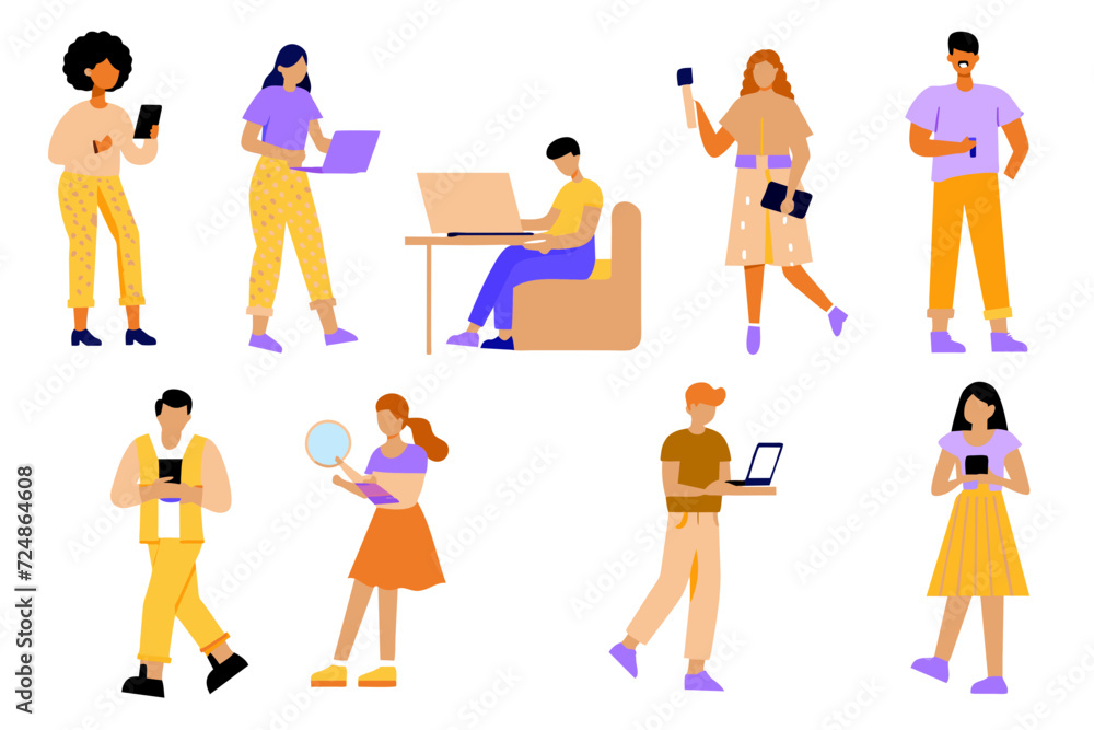 people using technology , vector set 