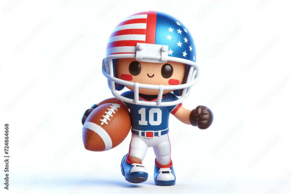 Cute 3d character american football player isolated solid white background copy space. ai generative
