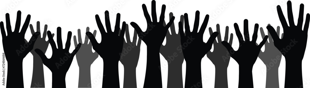 Obraz premium Raised Hands Silhouette. Flat Vector Illustration Design.