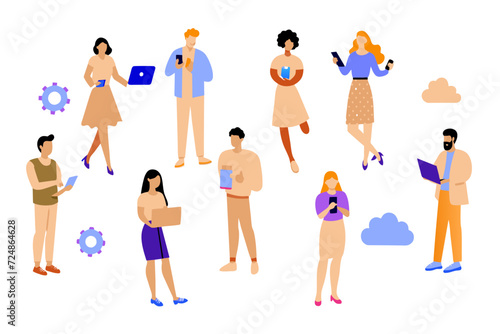 people using technology   vector set 