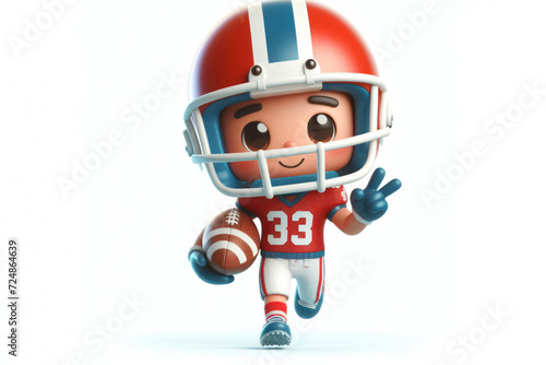 Cute 3d character american football player isolated solid white background copy space. ai generative photo