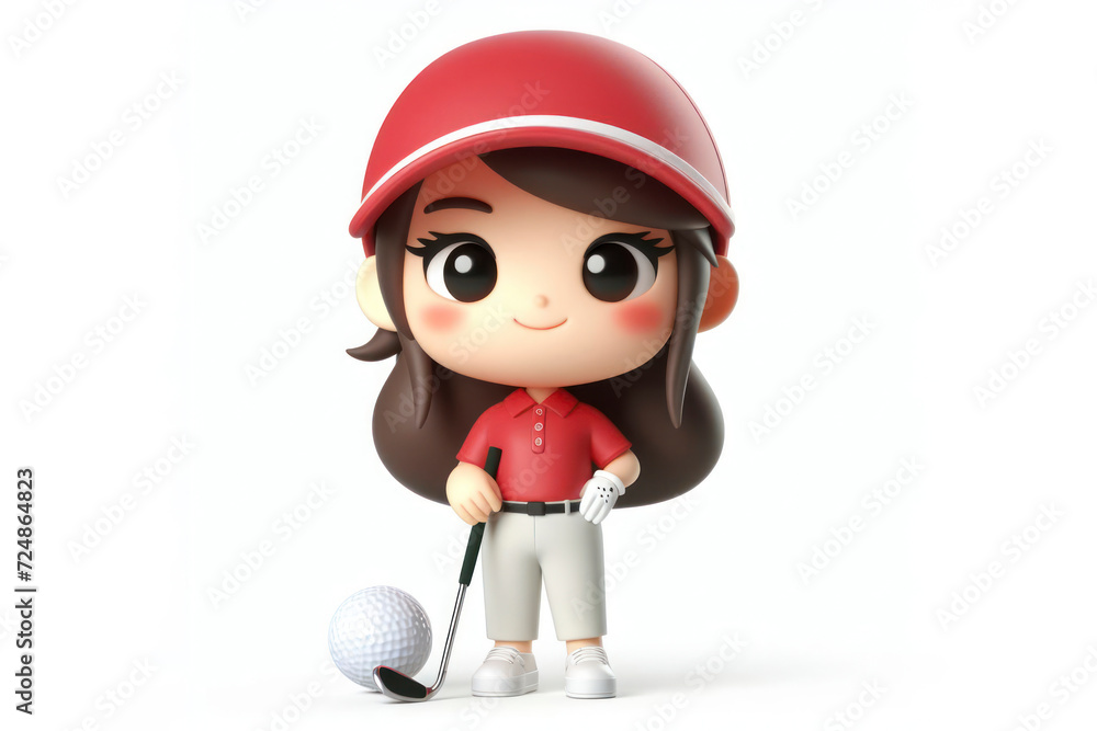 Cute 3d character golf player isolated solid white background. ai generative Cute 3d character golf player isolated solid white background. ai generative
