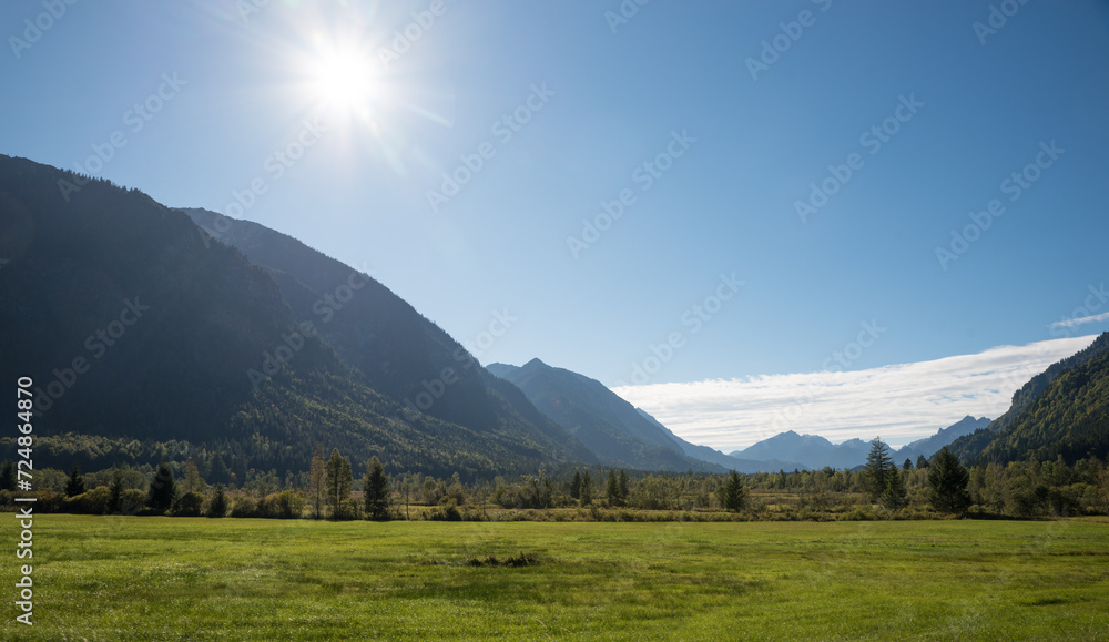 Naklejka premium wetlands Ettaler Weidmoos with mountain view