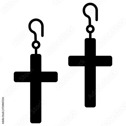 Christian cross earring glyph and line vector illustration