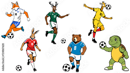 Stylish silhouette set of soccer animals