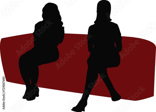 two women sitting, silhouette vector