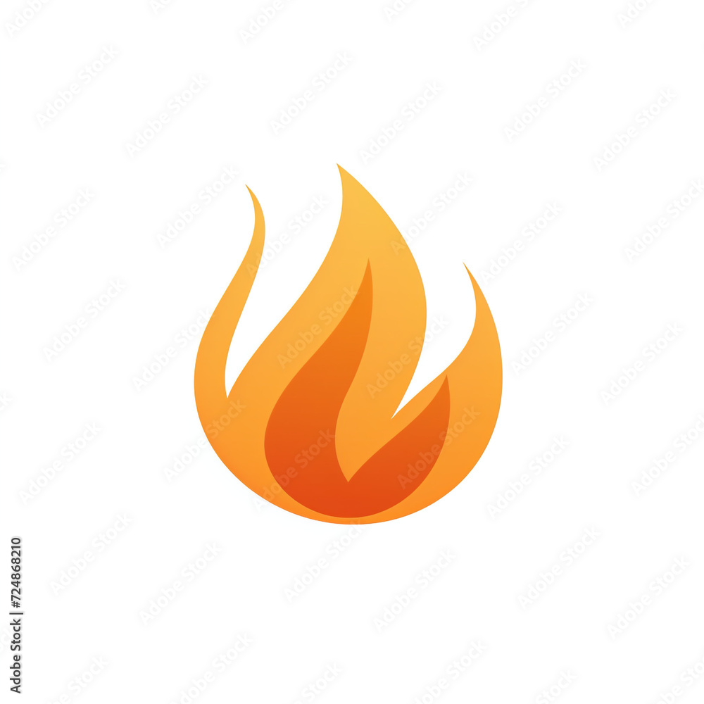 Flat design small orange fire on an absolute white background сreated with Generative Ai Flat design small orange fire on an absolute white background сreated with Generative Ai