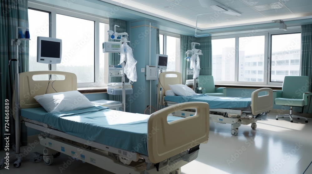 Empty double room in a hospital with two beds Empty double room in a hospital with two beds