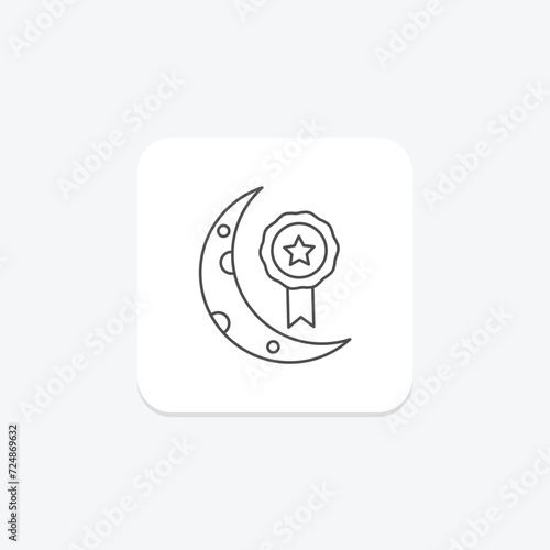 Crescent and Star Badge icon, badge, celestial, crescent and star badge celestial symbols, crescent moon and star thinline icon, editable vector icon, pixel perfect, illustrator ai file