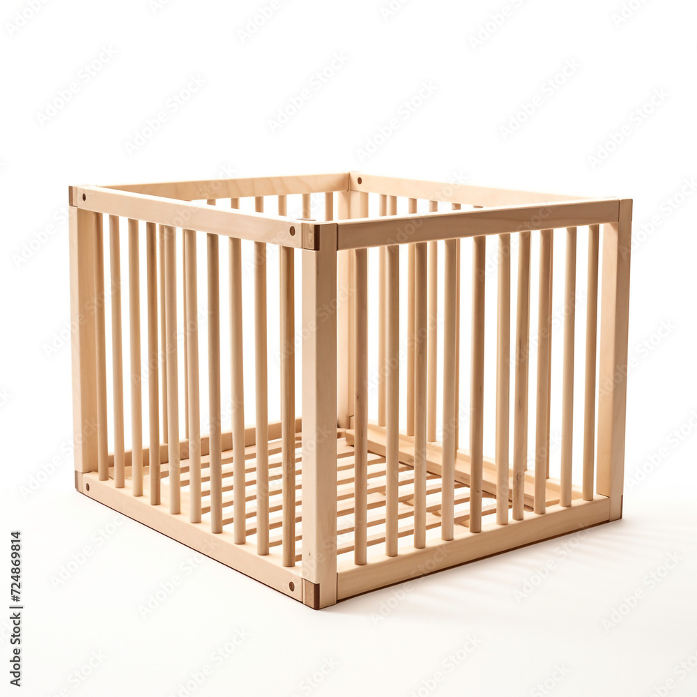 side view of rectangular Wooden Playpen on white background сreated with Generative Ai side view of rectangular Wooden Playpen on white background сreated with Generative Ai