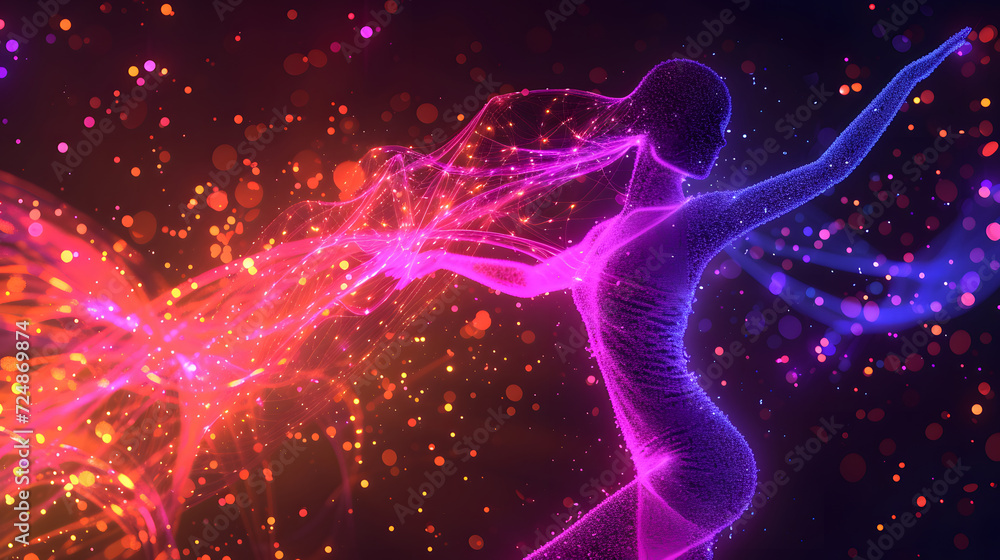 Glowing Lights in a Cosmic Night Sky Background with Stars and Energy Waves Glowing Lights in a Cosmic Night Sky Background with Stars and Energy Waves