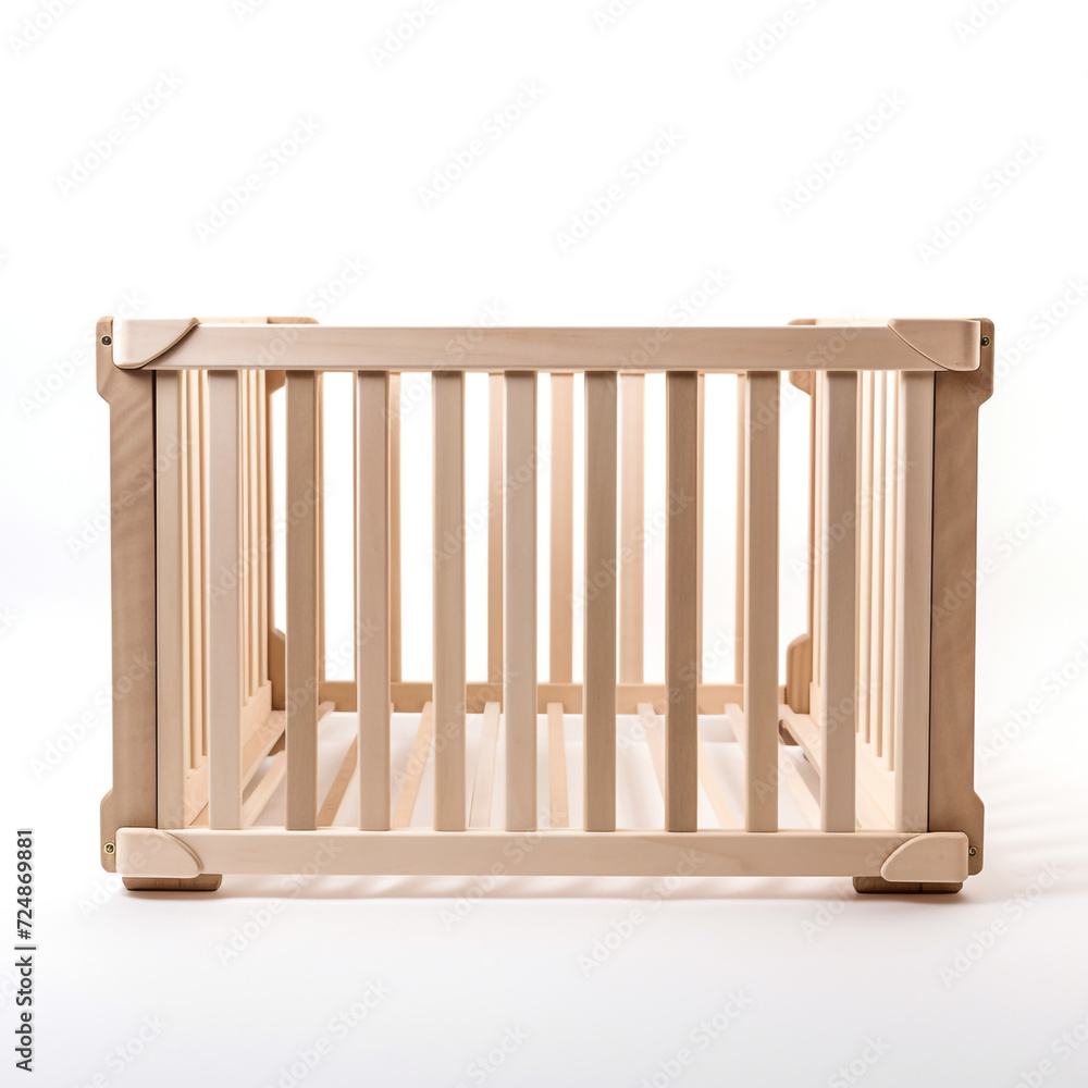 side view of rectangular Wooden Playpen on white background сreated with Generative Ai side view of rectangular Wooden Playpen on white background сreated with Generative Ai