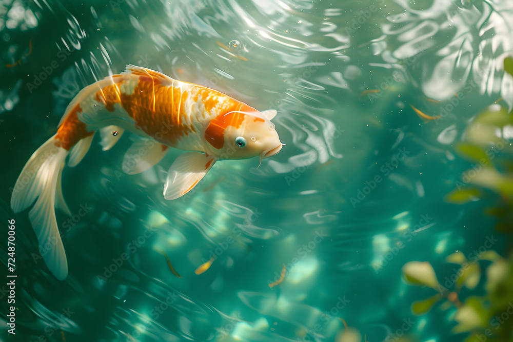 Colorful goldfish swim in a vibrant aquarium with other fish