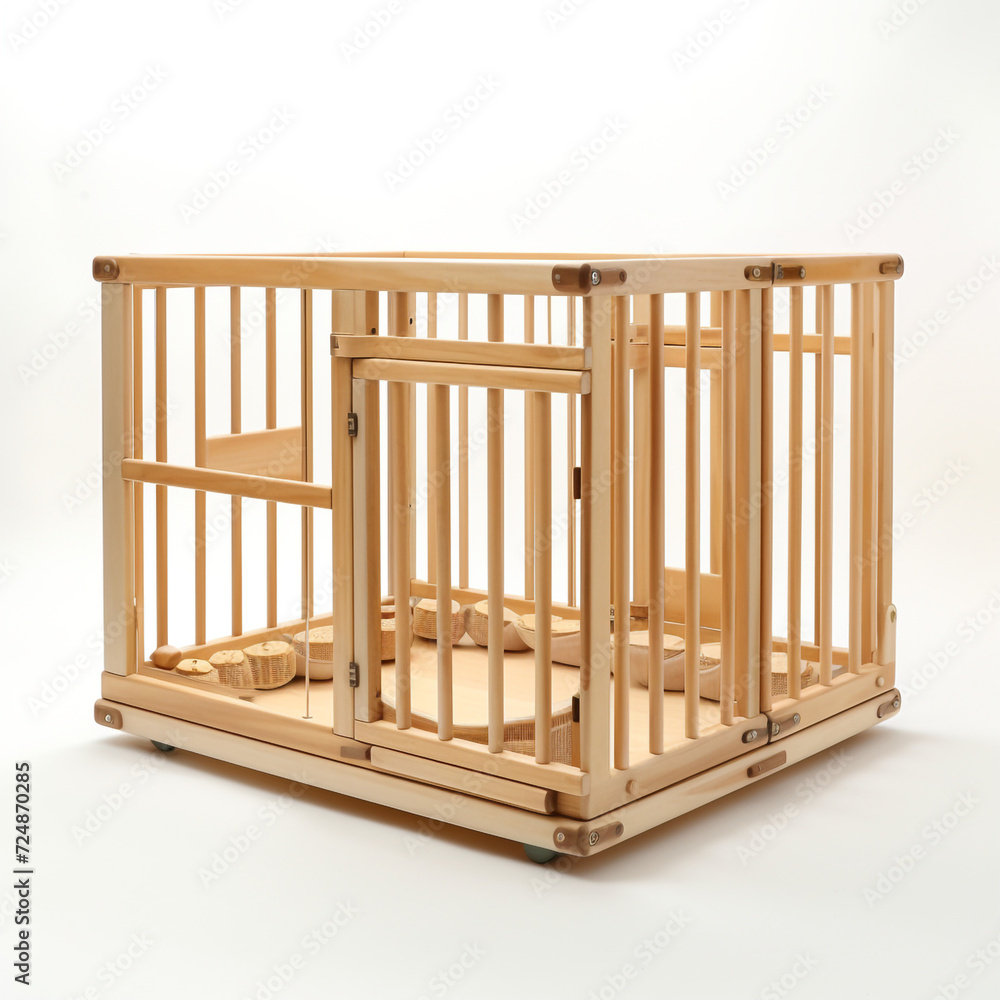 side view of rectangular Wooden Playpen on white background сreated with Generative Ai side view of rectangular Wooden Playpen on white background сreated with Generative Ai