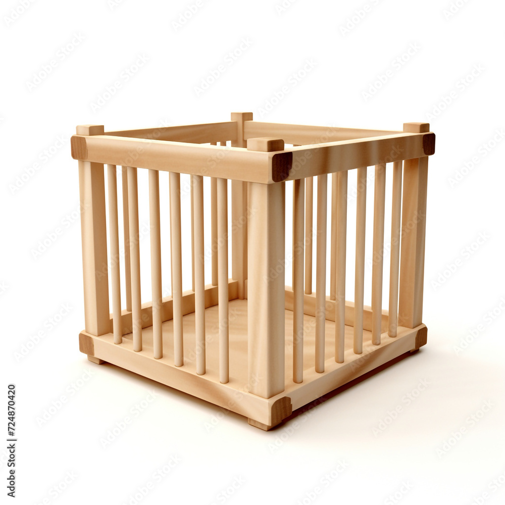 side view of rectangular Wooden Playpen on white background сreated with Generative Ai side view of rectangular Wooden Playpen on white background сreated with Generative Ai