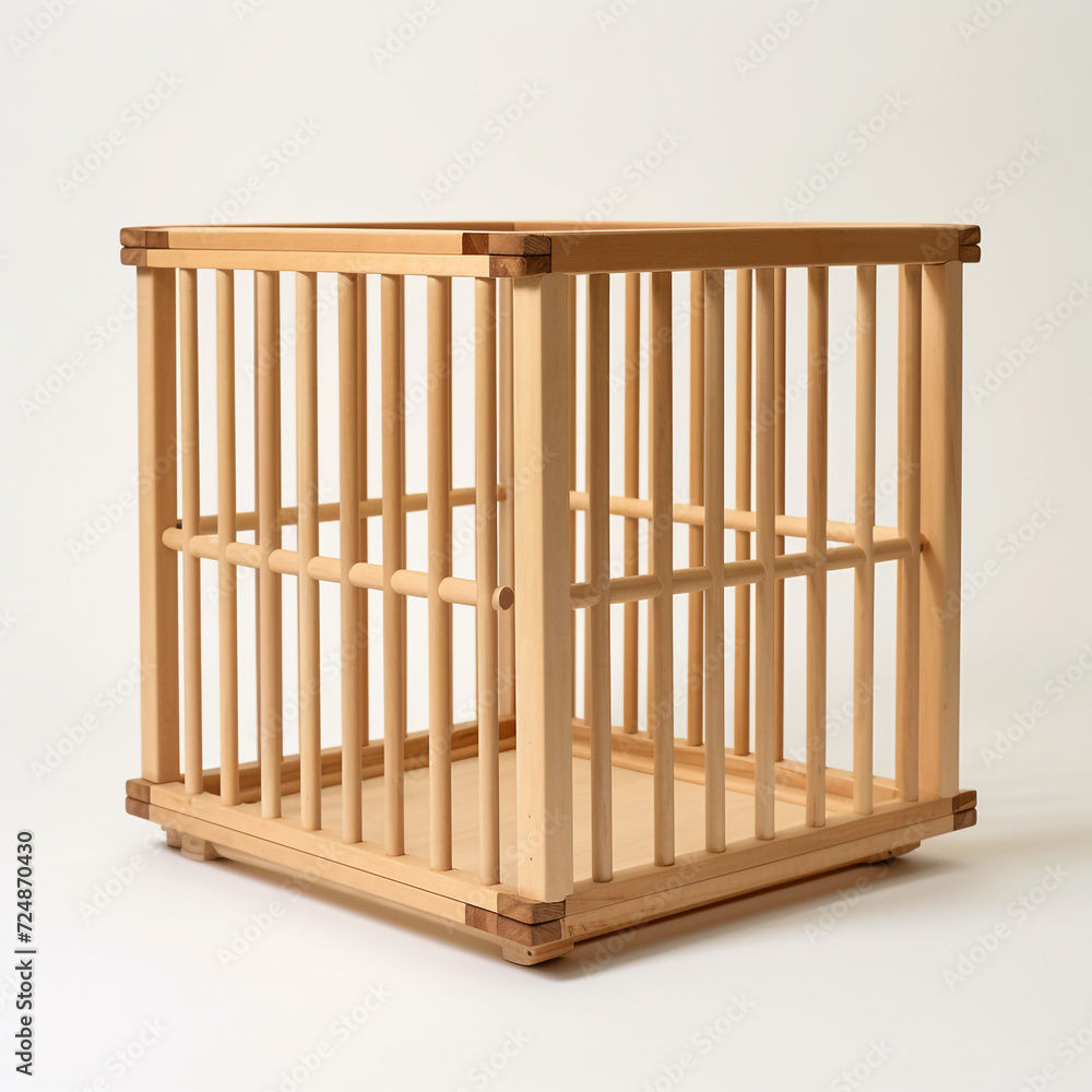 side view of rectangular Wooden Playpen on white background сreated with Generative Ai side view of rectangular Wooden Playpen on white background сreated with Generative Ai