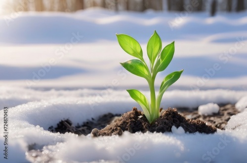 Aspiring to the Sun First Sprout Breaks Through Snow in a Symbol of Resilience