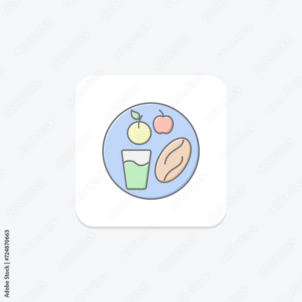 Fototapeta premium Iftar Plate icon, meal, food, breaking fast, iftar plate evening meal lineal color icon, editable vector icon, pixel perfect, illustrator ai file