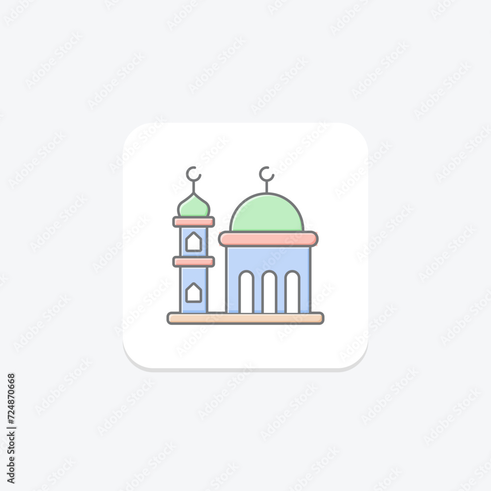 Minaret icon, tower, mosque, islamic architecture, minaret mosque tower lineal color icon, editable vector icon, pixel perfect, illustrator ai file