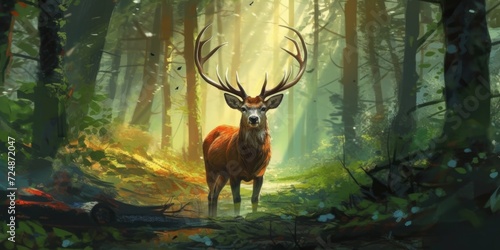 Illustration form Deer in the Forest,generated with AI. High quality photo