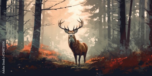 Illustration form Deer in the Forest,generated with AI. High quality photo