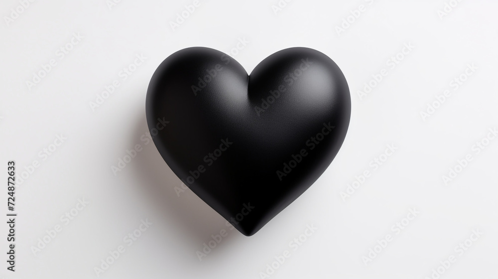 one black matte heart on a white background, on the right side of the picture сreated with Generative Ai one black matte heart on a white background, on the right side of the picture сreated with Generative Ai