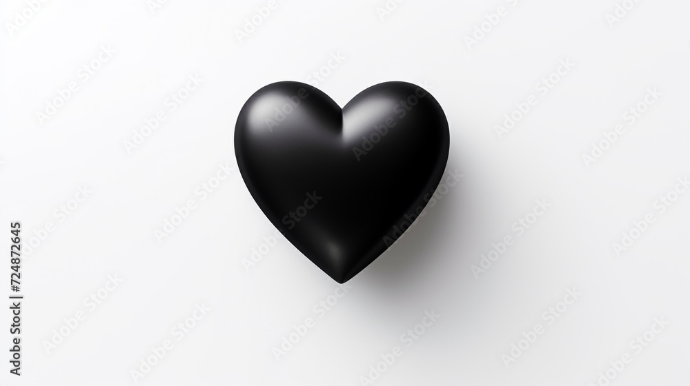 one black matte heart on a white background, on the right side of the picture сreated with Generative Ai one black matte heart on a white background, on the right side of the picture сreated with Generative Ai